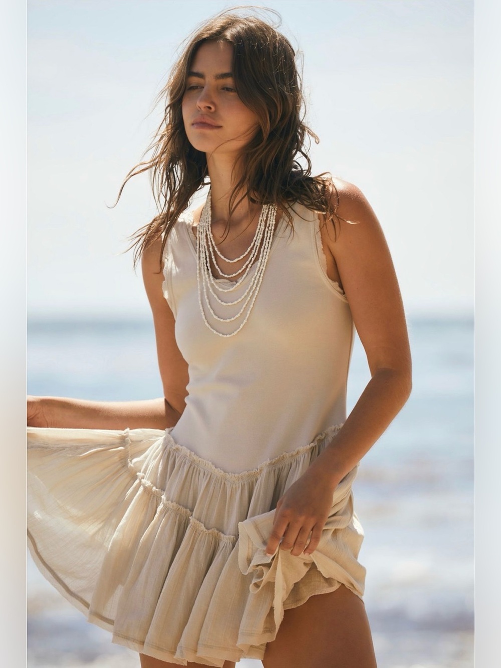 Free People Izi Waist- drop mini dress, Morning Oats